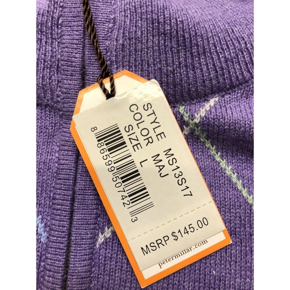 Peter Millar Sweater Mens Large Purple Argyle 1/4 Zip Mock Neck Golf Pullover - Picture 6 of 9